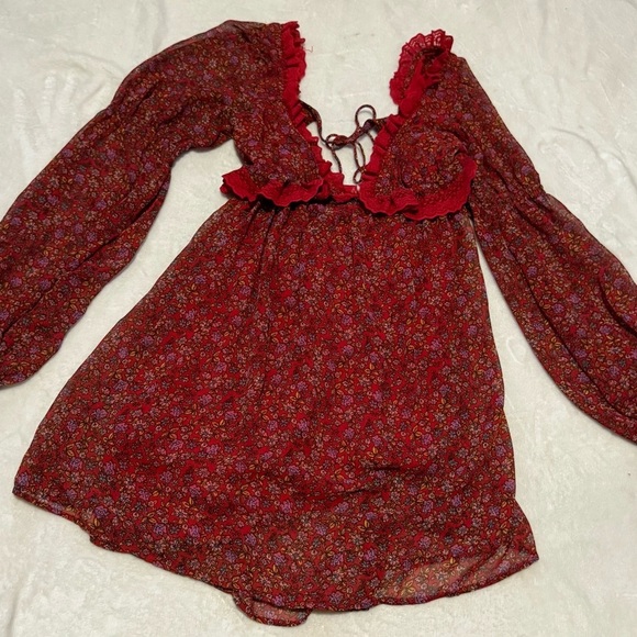 Free People Red Ruffled Backless Babydoll Dress - Picture 4 of 9